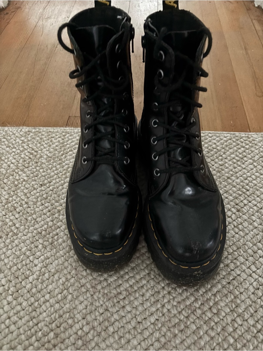 Dr. Martens Black Jadon Boots with Yellow Stitching